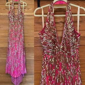 Y2K Cassandra Stone 2 hot pink gold sequin barbiecore prom dress gown